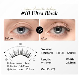 WOSADO Soft Magnetic Eyelashes All-in-One Kit with Applicator, Reusable Magnetic Lashes without Eyeliner, Glue-free False Lashes, Waterproof, Lightweight, Suit for Natural Makeup:_NO.12 Iris Black