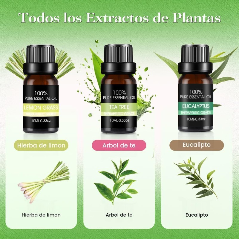 Aceites esenciales 100% naturales 6 piezas – Lavanda, Naranja, Eucalipto,