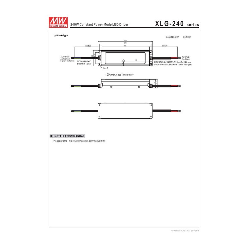Meanwell XLG-240-H-AB 60V 4900mA 240W Constant Power Mode LED Driver