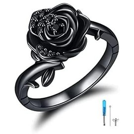 VENACOLY Rose Flower Cremation Urn Ring for Ashes 925 Sterling Silver Rose Cremation Jewelry Memorial Keepsake Ring Gifts for Women (9)