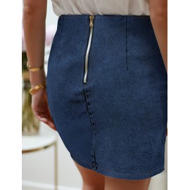 Roskiky Women's Tulip Hem Ruched Washed Casual Bodycon Short Denim Skirt, Light Cobalt Blue
