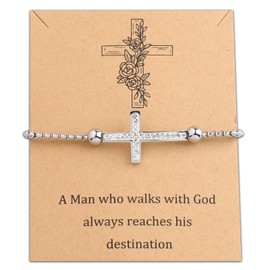 bobauna Sideways Cross Adjustable Link Bracelet Christian In Good Faith Religious Jewelry GiftWith Message Card (man walk card bracelet)