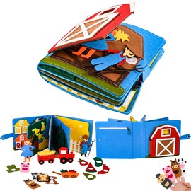 kukelen Quiet Book,Busy Book for Kids-3D Busy Book Felt Board for Toddlers Farm Themes Preschool Daily Life Storytelling Early Learning Interactive Play Kit Learning Sensory Story Book Farm Skill