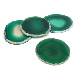 Agate Drink Coasters Set of 4, Natural Stone Coaster for Coffee Table 3.5-4" Geode Gemstone Coasters Decor, Unique Gift for Women Men Housewarming Birthday Wedding Anniversary (Green)
