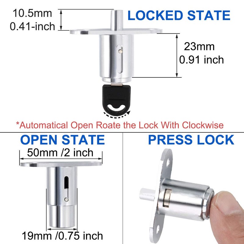 uxcell 2Pcs Push Plunger Lock Drawer Lock 19 x 23mm