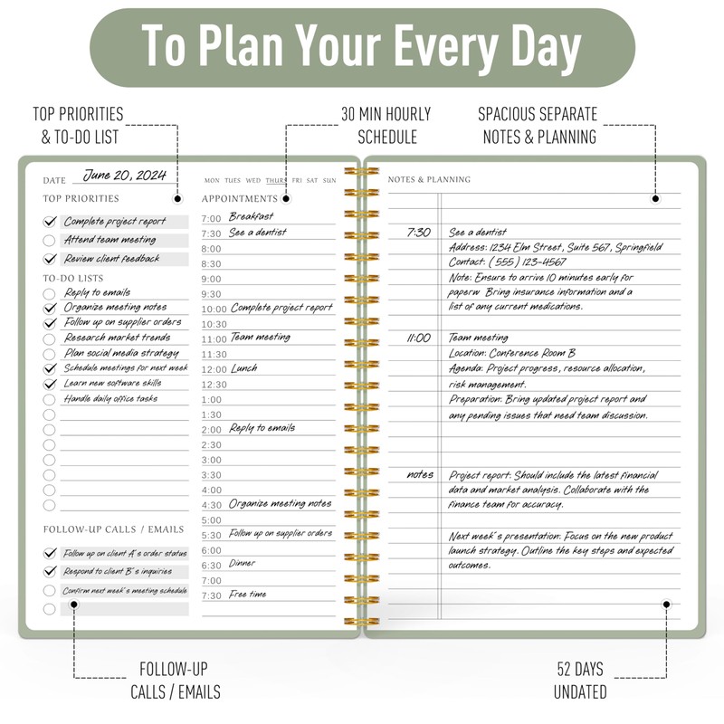 Daily Planner Undated - Simplified To-Do List Notebook with Hourly