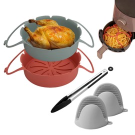 LURI cesta de silicona para freidora de aire, accesorios freidora de aire de mango largo, moldes para freidora de aire. Ideal para cocinar en freidora de aire, vaporeras y microondas de 2.5-5L