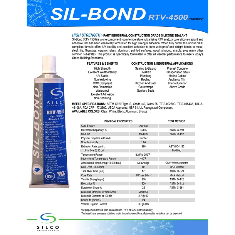 Silicone RTV 4500 Food Contact Safe High Strength Silicone Sealant,