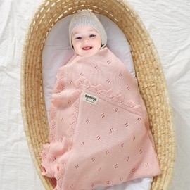 mimixiong Cotton Baby Blanket Knitted Crochet Receiving Crib Nursery Swaddling Blankets for Newborn Baby Boy Girl Pastel Pink 30x40 Inch (Pack of 1)…
