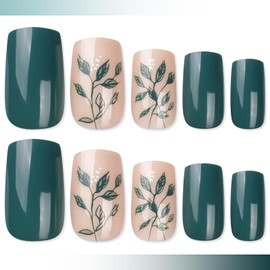 Square Tip Floral Press On Nails