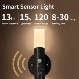 LED Motion Sensor Lights Wireless Wall Sconce Set of 2 Battery Operated Rechargeable Night Light Magnetic Adjustable Wall Lamp for Bedroom Living Room Hallway Stairway Vanity(2PCS,Black Wood)