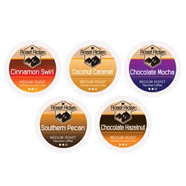 Roast Ridge Single Serve Coffee Pods for Keurig K-Cup Brewers, Variety Pack, Medium Roast, 100 Count (20 each: Cinnamon Swirl, Coconut Caramel, Chocolate Mocha, Southern Pecan, Chocolate Hazelnut)