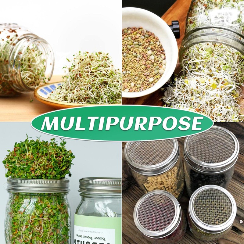 Kikerike Seed Sprouting Jar Kit with 4 Wide Mouth Mason