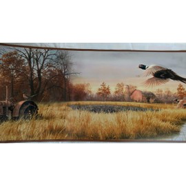 Pheasants Tractor Farm Scene Wallpaper Border - Brown