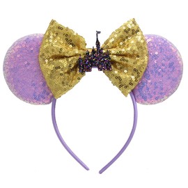 ECOSCO 2 Pcs Mouse Ears Headbands Glitter Sparkly Princess Ears Headband Costume Birthday for Adult (Silver+Purple)