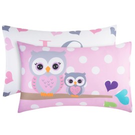 EVERYDAY KIDS 2-Pack Standard Size Pillowcases Fit Pillows 30 x 20” - Soft Breathable 100% Cotton Percale - Perfect for Toddler Little Girl Twin/Full Size Bed - Owls
