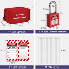 Boviisky Lockout Tagout Kit with Red Safety Padlocks, Hasps Set, Loto Tags, Electrical Lock Out Tag Out Kits, Keyed Different, 2 Keys Per Locks, 7162