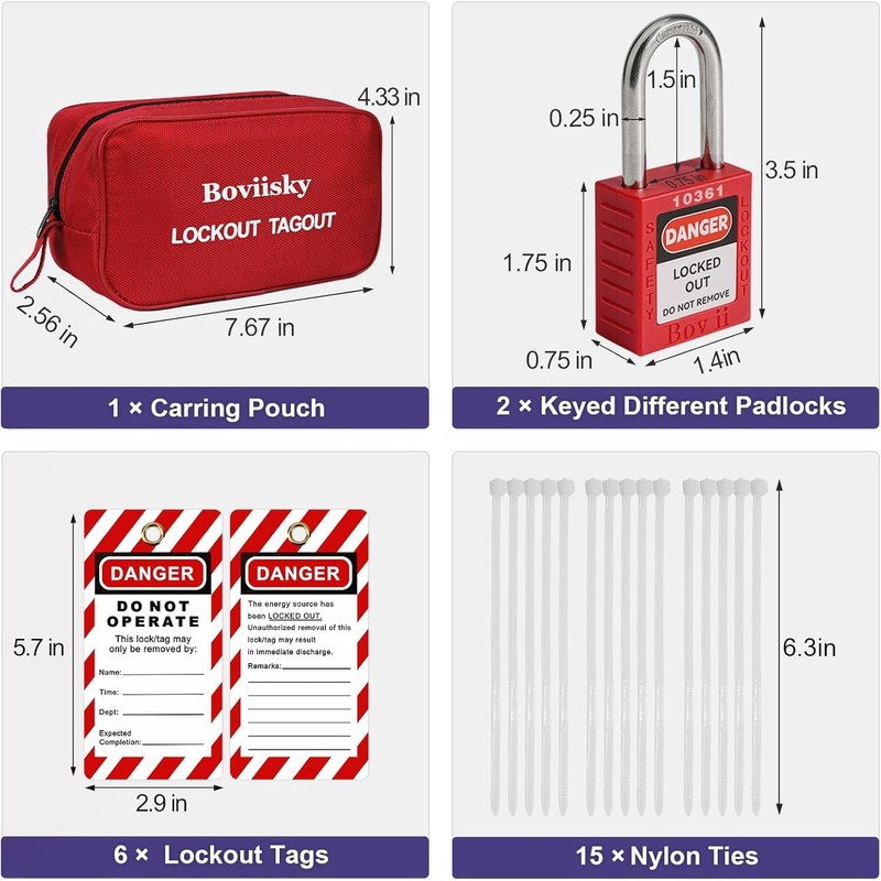 Boviisky Lockout Tagout Kit with Red Safety Padlocks, Hasps Set,