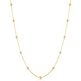 14k Yellow Gold Filled 3 mm Ball Station Satellite Necklace for Women (16, 18, 20, 24 or 30 inch), Metal, not known