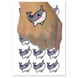 Sweet Kawaii Chibi Narwhal Temporary Tattoo Water Resistant Fake Body Art Set Collection - 54 1" Tattoos (1 Sheet)