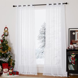 Pony Dance Set of 2 Sheer Curtains with Eyelets, Voile Curtains for the Living Room, Decorative Curtains, Width: 140 cm