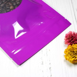 Double-Sided Glossy Purple with Round Clear Window Stand Up Resealable Pouch Heat Sealable for Small Business, Home Use, Freeze Dried Candy, Food Storage (100, 3.35 inch x 5.51 inch)