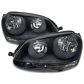 PERDE Black Housing Halogen Headlights Compatible with Volkswagen GTI Jetta Rabbit Includes Left Driver and Right Passenger Side Headlamps