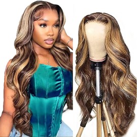 AiPliantfis Body Wave Human Hair Wig Blonde Real Hair Women's 4x4 Lace Glueless Wig Wear and Go P427 Highlight Blonde Pre Plucked 150% Density Unprocessed Brazilian Remy Hair 30 Inches (76 cm)