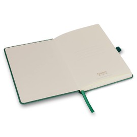 Notes London A5 Environmentally Friendly Eco Notebook with Lined Pages & Date Marks, 100% Recycled Paper, Ribbon, Pen Loop and Enclosure band, Hardback Journal Notepad Note (Green)