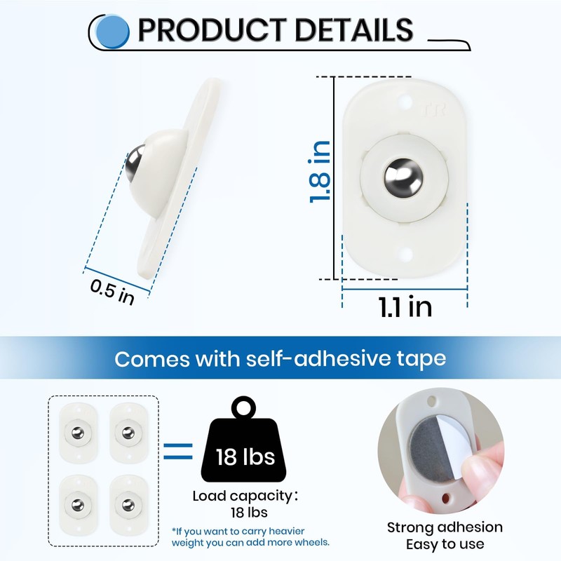 TRVL FIELDER Self Adhesive Caster Wheels, Appliance Rollers for Kitchen