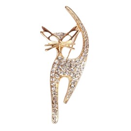Retro Cute Cat Rhinestone Animal Brooch Clothing Accessories Birthday Gift Party Jewelry For Women-Gold