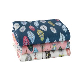 HOULIFE Colorful Feather Pattern Handkerchiefs Ladies 100% 60S Cotton Cute Print Hankies for Womens Girls Students, 3 Pieces, 34x34cm/13x13”
