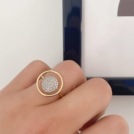 Hebelee Unique Circle CZ Statement Ring for Women Girls Gold-Toned Cubic Zirconia Promise Engagement Geometric Rings Comfort Fit Elegant Birthday Christmas Cocktail Party Jewelry Size 8