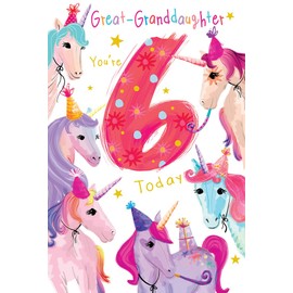 Great Granddaughter 6th Birthday Card Age 6 Unicorns 9" x 6" Lovely Verse