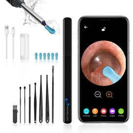 Ear Wax Removal Tool with 8 Pcs Ear Set - Ear Canal Cleaner with 1080P Camera - Ear Cleaning Kit with 6 Ear Scoops - Ear Wax Cleaner with Camera-Ear Pick for iOS & Android