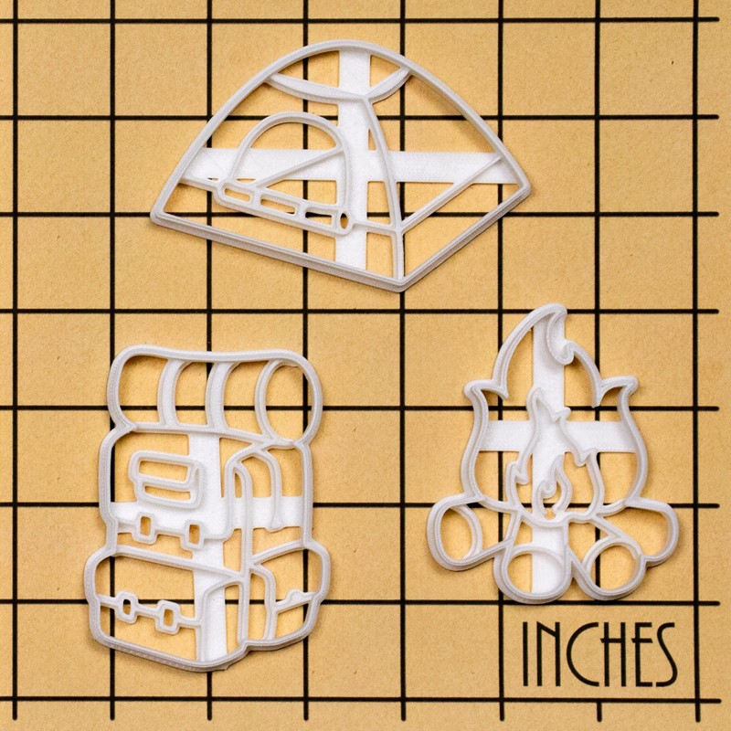 Set of 3 Camping Cookie Cutters (Designs: Backpack, Tent, &