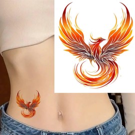 6 Sheets Temporary Fake Tattoos for Men Adults Flying Phoenix Fire Bird Abstract Rising Wing Temporary Fake Tattoo for Women Neck Arm Chest for Woman