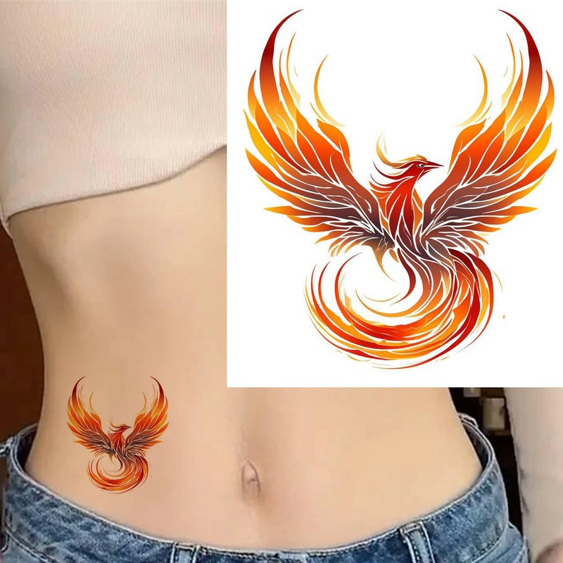 6 Sheets Temporary Fake Tattoos for Men Adults Flying Phoenix
