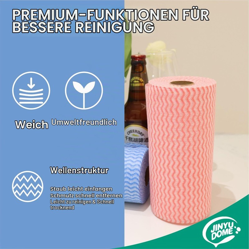 JINYUDOME Cloth Roll, 2 Rolls, Red & Blue, Disposable Cleaning