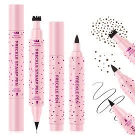 HOSAILY 2pcs Light Brown Freckle Stamp Makeup Pen, Quick Dry Faux Freckles Black Liquid Eyeliner Pen Set, Natural Lifelike Long Lasting Fake Freckle Marker Pencil Face Decoration Sunkissed Makeup