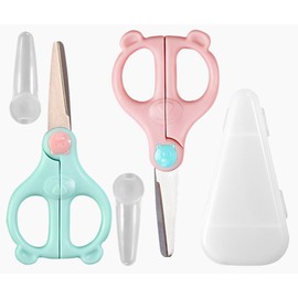 Baby Food Scissors Kicthen Shears,Kids Scissors Stainless Steel Scissors with Travel Storage Case - Ideal for Cutting Meat, Chicken, Vegetables, and Fruits(2Pack)