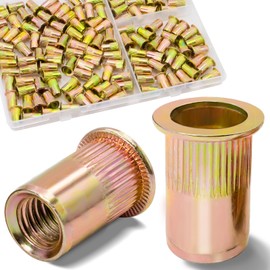 Vifmy 10-24 UNC Rivet Nut, 125Pcs Zinc Plated Finish Carbon Steel Flat Head Threaded Insert Nutsert Kit