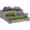 3 Tier Elevated Wood Flower Box Gray Raised Garden Bed
