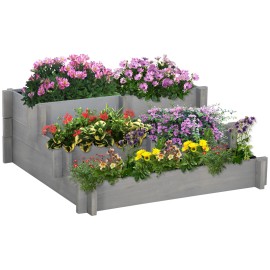 3 Tier Elevated Wood Flower Box Gray Raised Garden Bed for Vegetables and Herbs Model D0100XFF3IJColor: Gray Color