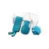 Set Baño Spa Turquesa Juego Piezas Cepillo Espalda Esponja Exfoliante