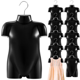 Tioncy 10 Pcs Children's Plastic Mannequin Kid Dress Form 2-3 Years Half Body Child's Mannequin Torso with Hanger for Clothing Display(Black)