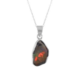GEMKORA Natural Real Raw Ethiopian Black Opal Crystals Bezel Pendant Necklace, Birthstone, Healing Rough Gemstone, Birthday, Mothers Day Gift Jewelry, 925 Sterling Silver Jewelry 18 inch (1pendant)