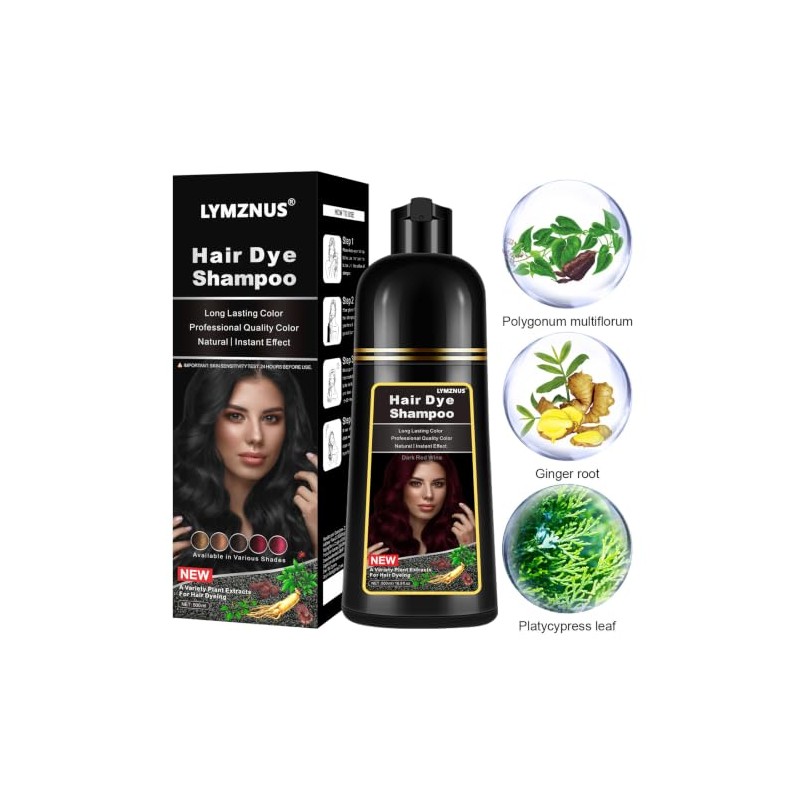Lymznus Champú Tinte Instantáneo Rojo Vino Oscuro Canas Color Natural
