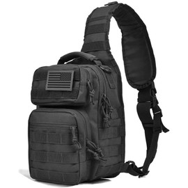 REEBOW GEAR Tactical Sling Bag Pack Small Military Shoulder Sling Pack Molle Assault Range Bag Everyday Carry Bag (01 sling bag, Black)