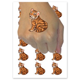 Baby Tiger Cub Realistic Wild Cat Temporary Tattoo Water Resistant Fake Body Art Set Collection - 15 2" Tattoos (1 Sheet)
